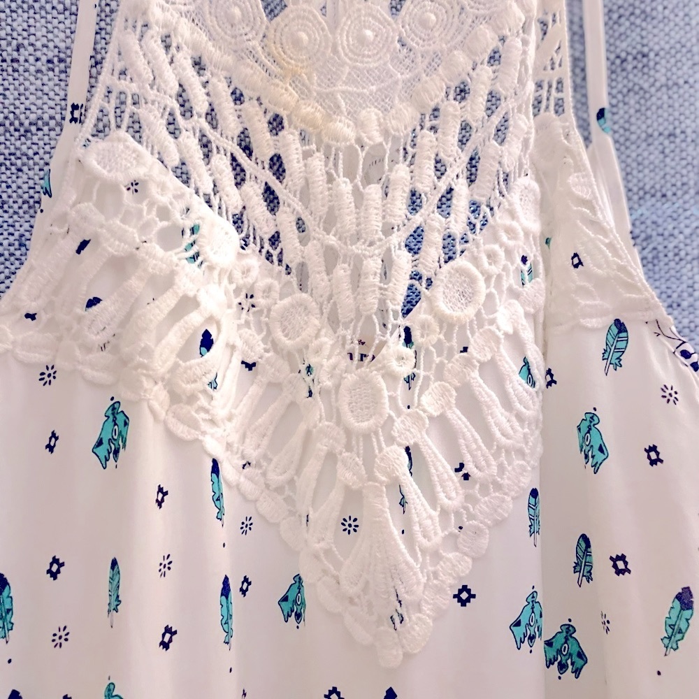 Adorable White Knit  and Blue Dress